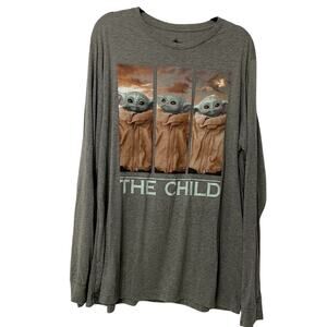 Star Wars Disney Gray Long Sleeve Baby Yoda Tee Women XXL The Child Casual Shirt